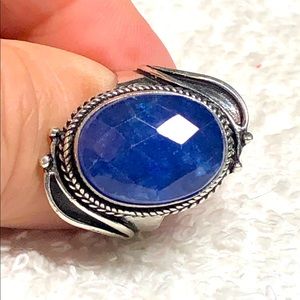 Created blue sapphire 925 ring-brand new -large bold, simulated stone faceted